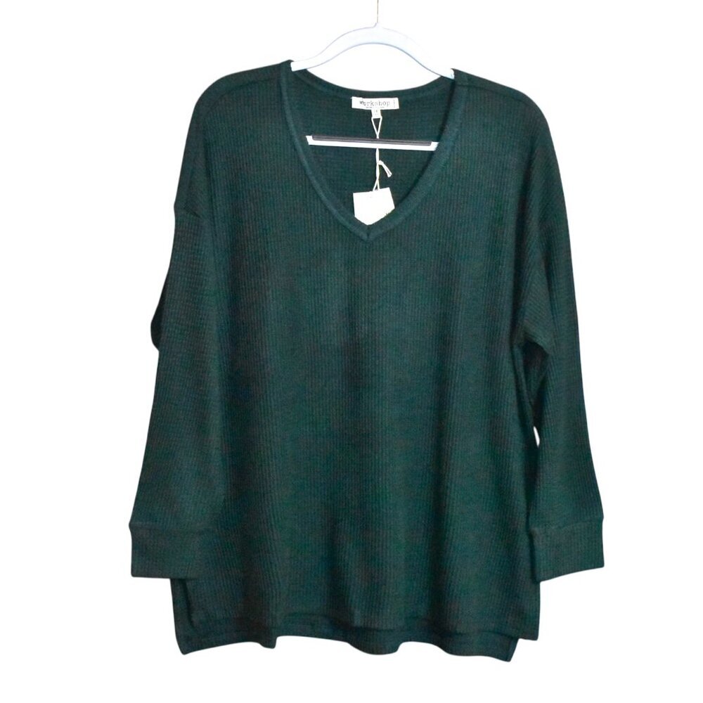 Workshop Long Sleeve V Neck Waffle Knit Pullover Top Size 1X